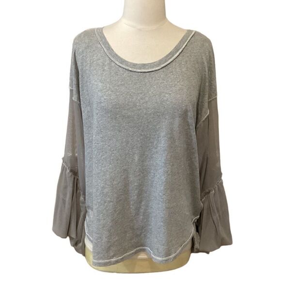 Free People Still Got It Mesh Bell Sleeve Top gray small - Picture 7 of 14